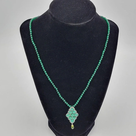 Malachite Beads 316 L Stainless Steel 1.75" Pendant 20" Green Quartzite Necklace - Picture 3 of 15